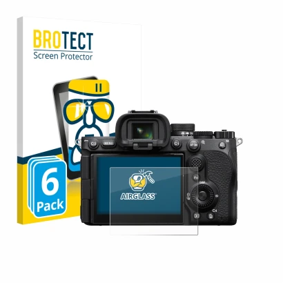 Vorderseite einer Produktverpackung mit dem Markenlogo BROTECT. Daneben ist das Gerät Sony Alpha 7 V (ILCE-7M5) mit dem zugehö