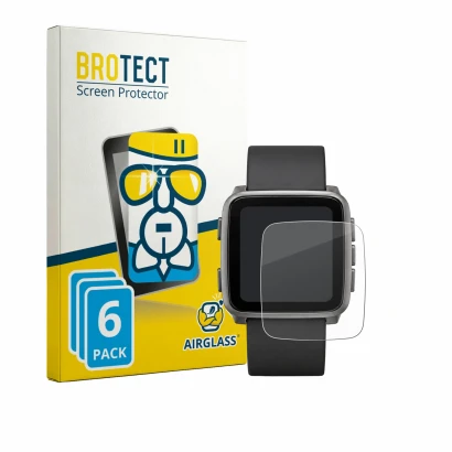 Vorderseite einer Produktverpackung mit dem Markenlogo BROTECT. Daneben ist das Gerät Pebble Time 2 2026 mit dem zugehörigen D