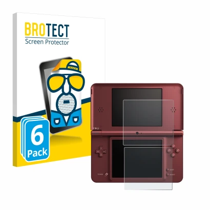 Vorderseite einer Produktverpackung mit dem Markenlogo BROTECT. Daneben ist das Gerät Nintendo DSi XL mit dem zugehörigen Disp