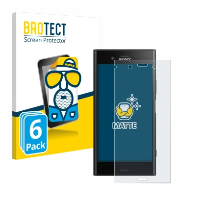 Vorderseite einer Produktverpackung mit dem Markenlogo BROTECT. Daneben ist das Gerät Sony Xperia XZ1 mit dem zugehörigen Disp