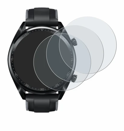 Abbildung des Geräts Huawei Watch GT (46 mm) 2018 mit einer Vielzahl des Displayschutzes.