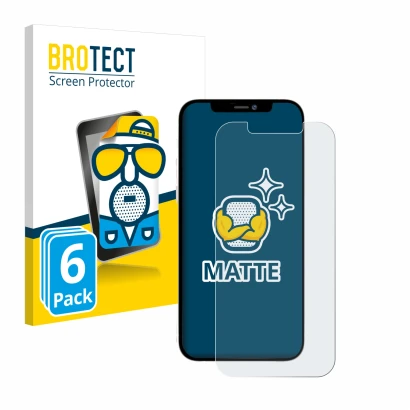 Vorderseite einer Produktverpackung mit dem Markenlogo BROTECT. Daneben ist das Gerät Apple iPhone 12 Pro Max mit dem zugehöri