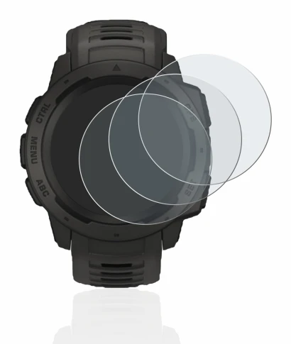 Abbildung des Geräts Garmin Instinct Solar mit einer Vielzahl des Displayschutzes.