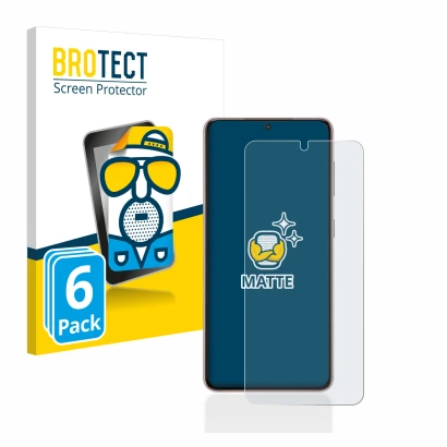 Vorderseite einer Produktverpackung mit dem Markenlogo BROTECT. Daneben ist das Gerät Samsung Galaxy S21 5G mit dem zugehörige