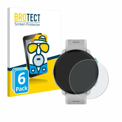 Vorderseite einer Produktverpackung mit dem Markenlogo BROTECT. Daneben ist das Gerät Garmin Forerunner 55 mit dem zugehörigen