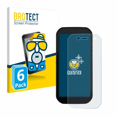 Vorderseite einer Produktverpackung mit dem Markenlogo BROTECT. Daneben ist das Gerät Caterpillar Cat S42 H+ mit dem zugehörig