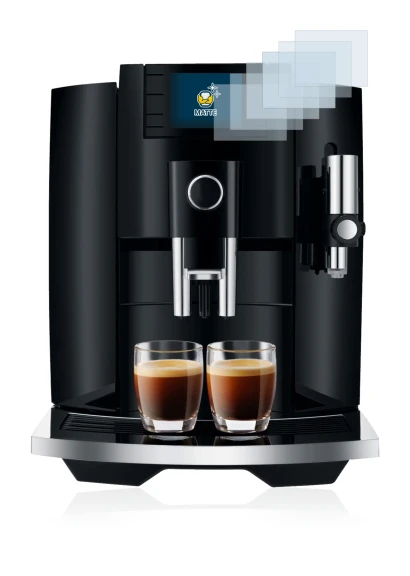 Abbildung des Geräts Jura E8 (EB) mit einer Vielzahl des Displayschutzes.