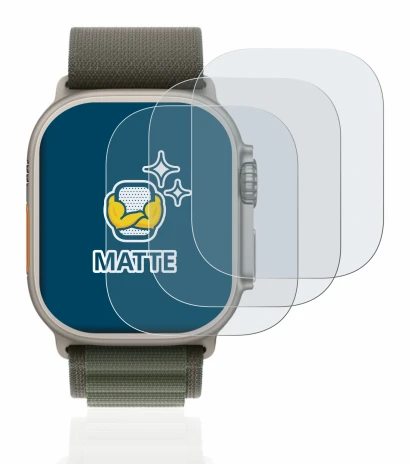 Abbildung des Geräts Apple Watch Ultra (49 mm) mit einer Vielzahl des Displayschutzes.