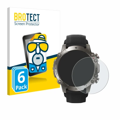 Vorderseite einer Produktverpackung mit dem Markenlogo BROTECT. Daneben ist das Gerät Huami Amazfit Falcon mit dem zugehörigen