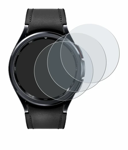 Abbildung des Geräts Samsung Galaxy Watch 6 Classic (47 mm) mit einer Vielzahl des Displayschutzes.