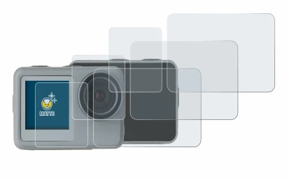 Abbildung des Geräts Rollei Actioncam 9s Plus mit einer Vielzahl des Displayschutzes.