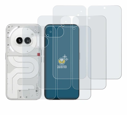 Abbildung des Geräts Nothing Phone (2a) (Display+Rückseite) mit einer Vielzahl des Displayschutzes.