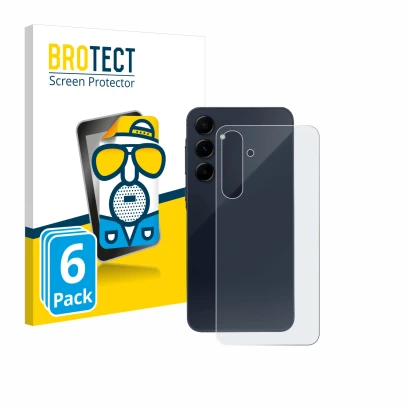 Vorderseite einer Produktverpackung mit dem Markenlogo BROTECT. Daneben ist das Gerät Samsung Galaxy A55 5G (Rückseite) mit de