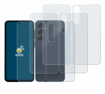 Abbildung des Geräts Samsung Galaxy A55 5G (Display+Rückseite) mit einer Vielzahl des Displayschutzes.