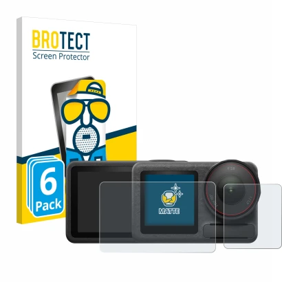 Vorderseite einer Produktverpackung mit dem Markenlogo BROTECT. Daneben ist das Gerät DJI Osmo Action 5 Pro (case-friendly) mi