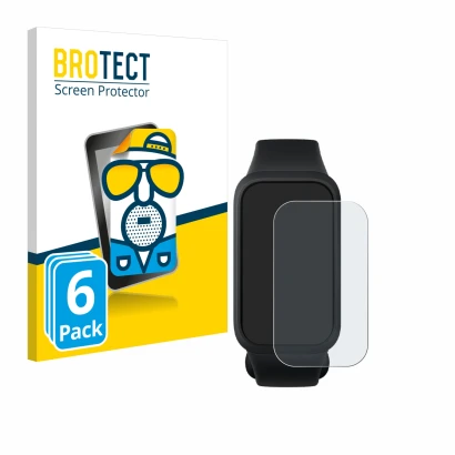 Vorderseite einer Produktverpackung mit dem Markenlogo BROTECT. Daneben ist das Gerät Xiaomi Smart Band 9 Active mit dem zugeh