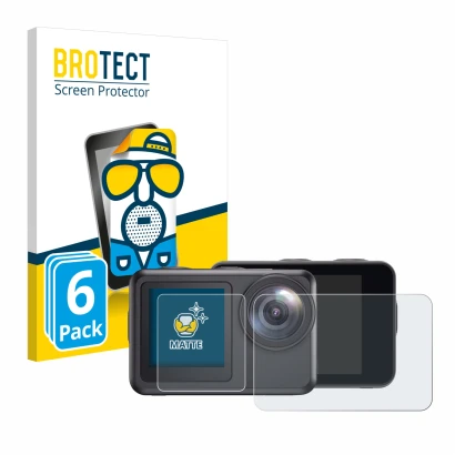 Vorderseite einer Produktverpackung mit dem Markenlogo BROTECT. Daneben ist das Gerät Akaso Brave 7 LE mit dem zugehörigen Dis