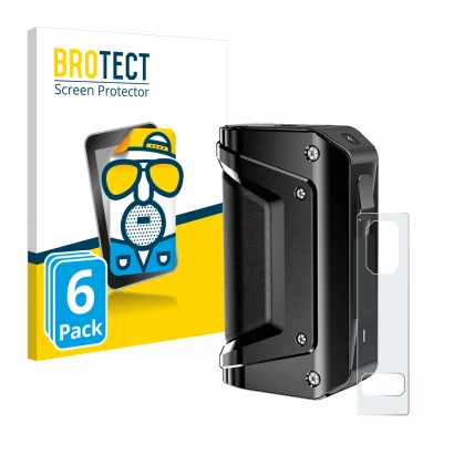 Vorderseite einer Produktverpackung mit dem Markenlogo BROTECT. Daneben ist das Gerät GeekVape Aegis Legend 3 mit dem zugehöri