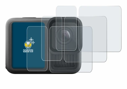 Abbildung des Geräts GoPro Hero 13 Black Ultra Wide Edition mit einer Vielzahl des Displayschutzes.