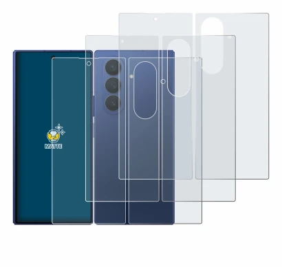 Abbildung des Geräts Samsung Galaxy Z Fold 7 (Display+Rückseite) mit einer Vielzahl des Displayschutzes.