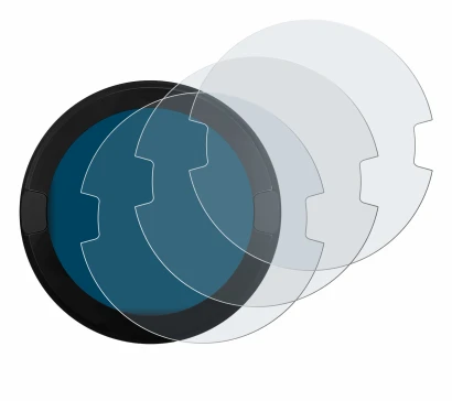 Abbildung des Geräts OOONO P-DISC NO2 mit einer Vielzahl des Displayschutzes.