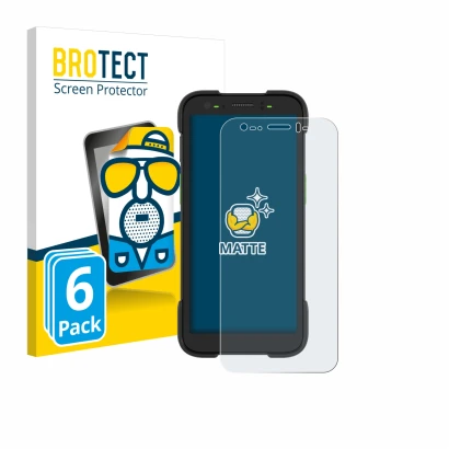 Vorderseite einer Produktverpackung mit dem Markenlogo BROTECT. Daneben ist das Gerät Zebra TC701 mit dem zugehörigen Displays