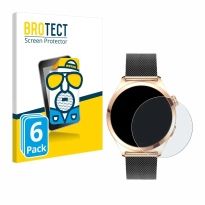 Vorderseite einer Produktverpackung mit dem Markenlogo BROTECT. Daneben ist das Gerät Niolina Smartwatch 1.27