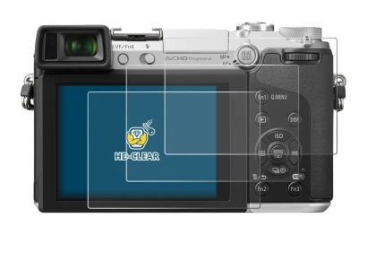 Abbildung des Geräts Panasonic Lumix DMC-GX7 mit einer Vielzahl des Displayschutzes.