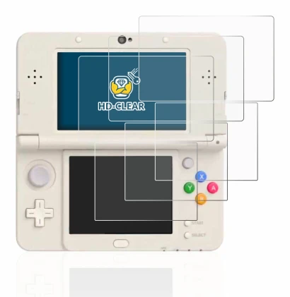 Abbildung des Geräts Nintendo New 3DS mit einer Vielzahl des Displayschutzes.