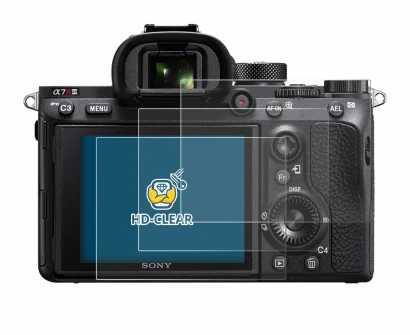 Abbildung des Geräts Sony Alpha 7R III mit einer Vielzahl des Displayschutzes.