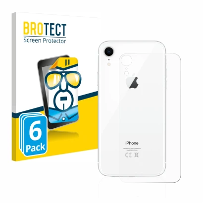 Vorderseite einer Produktverpackung mit dem Markenlogo BROTECT. Daneben ist das Gerät Apple iPhone XR (Rückseite) mit dem zuge