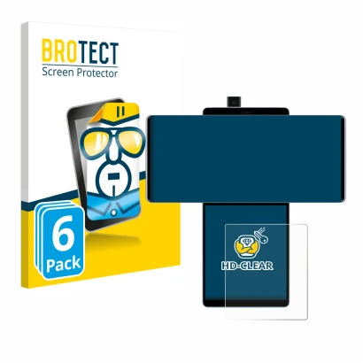 Vorderseite einer Produktverpackung mit dem Markenlogo BROTECT. Daneben ist das Gerät LG Wing (Hinteres Display) mit dem zugeh