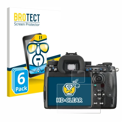 Vorderseite einer Produktverpackung mit dem Markenlogo BROTECT. Daneben ist das Gerät Pentax K-3 Mark III mit dem zugehörigen 