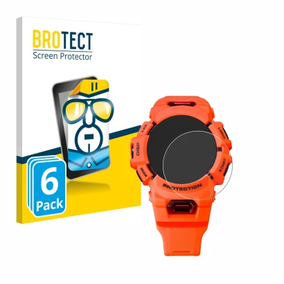 Vorderseite einer Produktverpackung mit dem Markenlogo BROTECT. Daneben ist das Gerät Casio G-Shock GBA-900 mit dem zugehörige