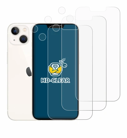 Abbildung des Geräts Apple iPhone 13 (Display+Kamera) mit einer Vielzahl des Displayschutzes.