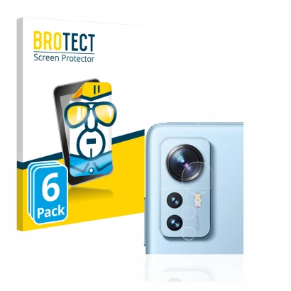 Vorderseite einer Produktverpackung mit dem Markenlogo BROTECT. Daneben ist das Gerät Xiaomi 12 Pro (NUR Kameraschutz) mit dem