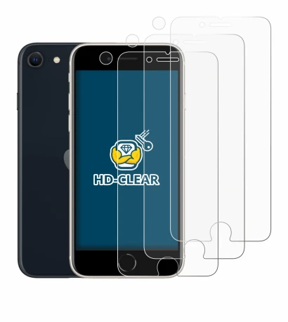 Abbildung des Geräts Apple iPhone SE 3 2022 (Display+Kamera) mit einer Vielzahl des Displayschutzes.