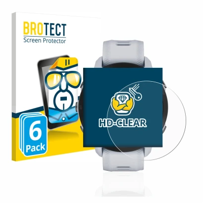 Vorderseite einer Produktverpackung mit dem Markenlogo BROTECT. Daneben ist das Gerät Garmin Forerunner 955 Solar mit dem zuge