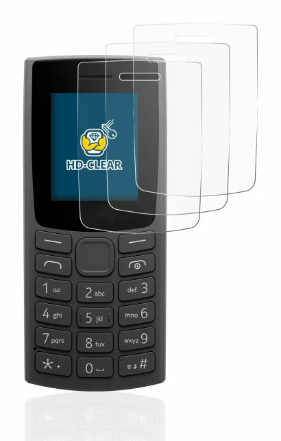 Abbildung des Geräts Nokia 105 (2023) mit einer Vielzahl des Displayschutzes.