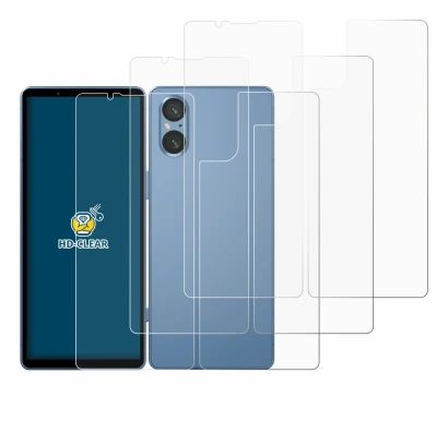 Abbildung des Geräts Sony Xperia 5 V (Display+Rückseite) mit einer Vielzahl des Displayschutzes.