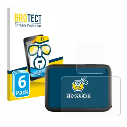 Vorderseite einer Produktverpackung mit dem Markenlogo BROTECT. Daneben ist das Gerät GoPro Hero 12 Black mit dem zugehörigen