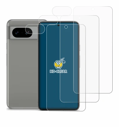 Abbildung des Geräts Google Pixel 8 (Display+Kamera) mit einer Vielzahl des Displayschutzes.