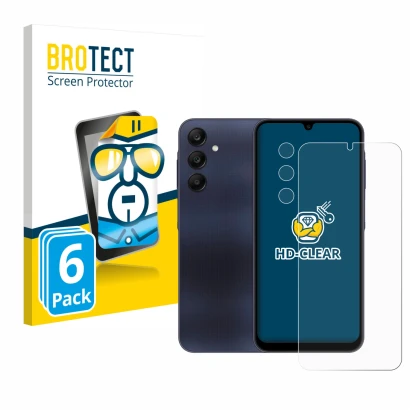 Vorderseite einer Produktverpackung mit dem Markenlogo BROTECT. Daneben ist das Gerät Samsung Galaxy A25 5G (Display+Kamera) m