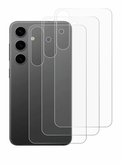 Abbildung des Geräts Samsung Galaxy S24 Plus (Rückseite) mit einer Vielzahl des Displayschutzes.