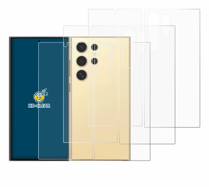 Abbildung des Geräts Samsung Galaxy S24 Ultra (case-friendly) (Display+Rückseite) mit einer Vielzahl des Displayschutzes.