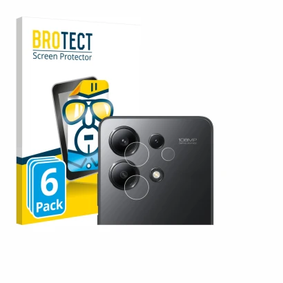 Vorderseite einer Produktverpackung mit dem Markenlogo BROTECT. Daneben ist das Gerät Xiaomi Redmi Note 13 (NUR Kameraschutz) 