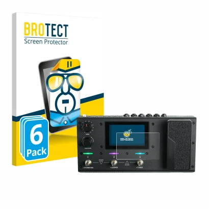 Vorderseite einer Produktverpackung mit dem Markenlogo BROTECT. Daneben ist das Gerät Headrush MX5 mit dem zugehörigen Display