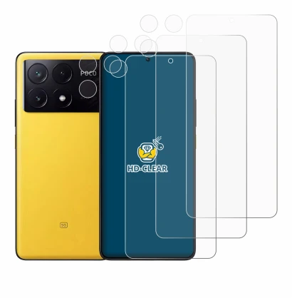 Abbildung des Geräts Xiaomi Poco X6 Pro (Display+Kamera) mit einer Vielzahl des Displayschutzes.