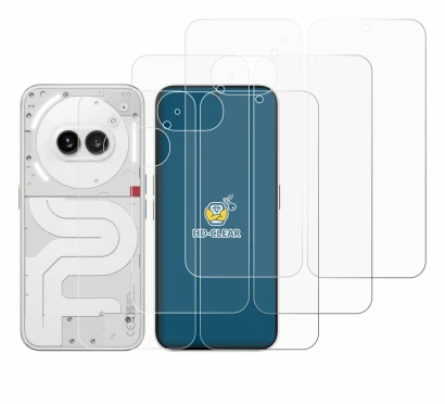 Abbildung des Geräts Nothing Phone (2a) (Display+Rückseite) mit einer Vielzahl des Displayschutzes.