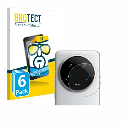 Vorderseite einer Produktverpackung mit dem Markenlogo BROTECT. Daneben ist das Gerät Xiaomi 14 Ultra (NUR Kameraschutz) mit d